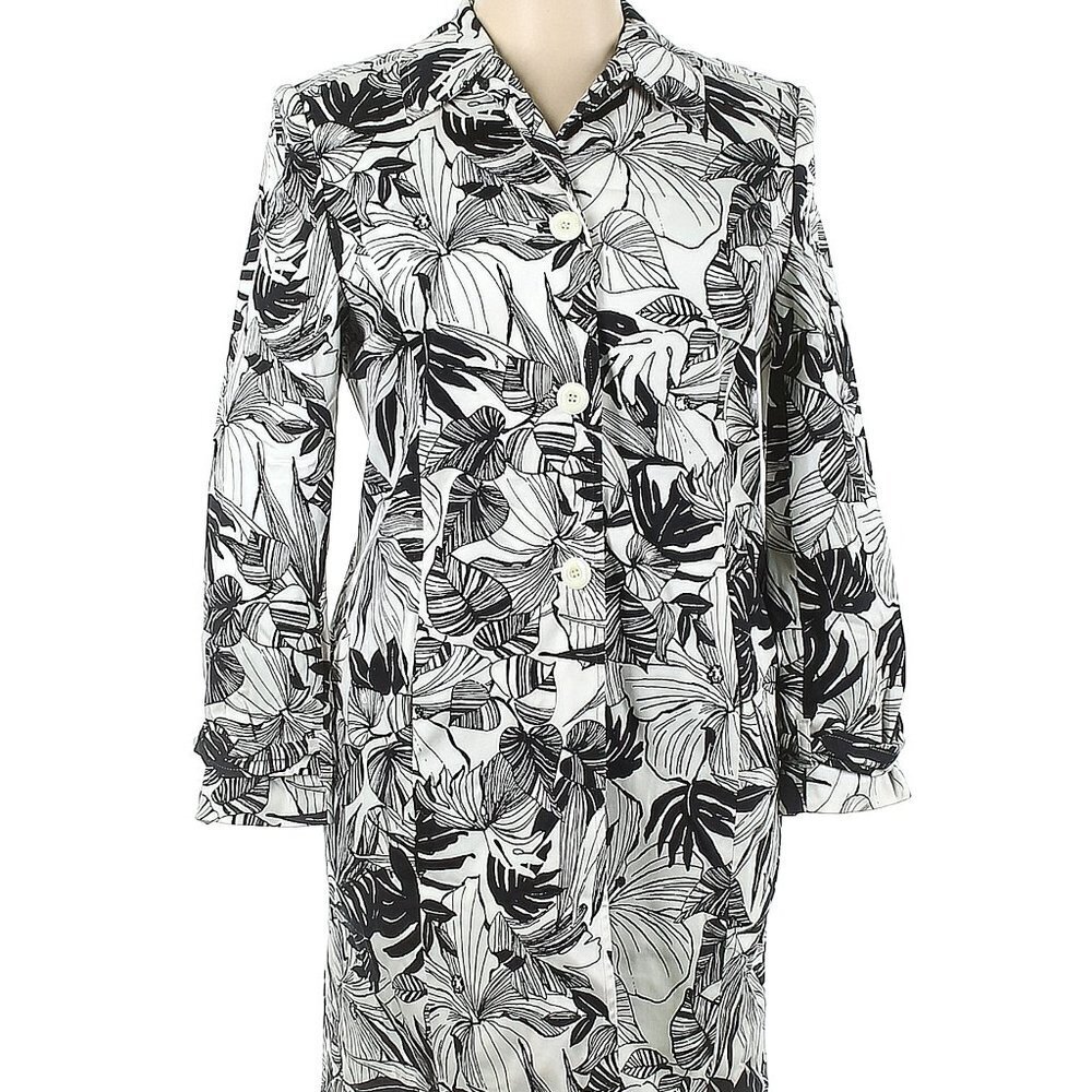 AMANDA SMITH Light Coat Tailored Black/White Pattern Buttons Cotton Blend Sz 14
